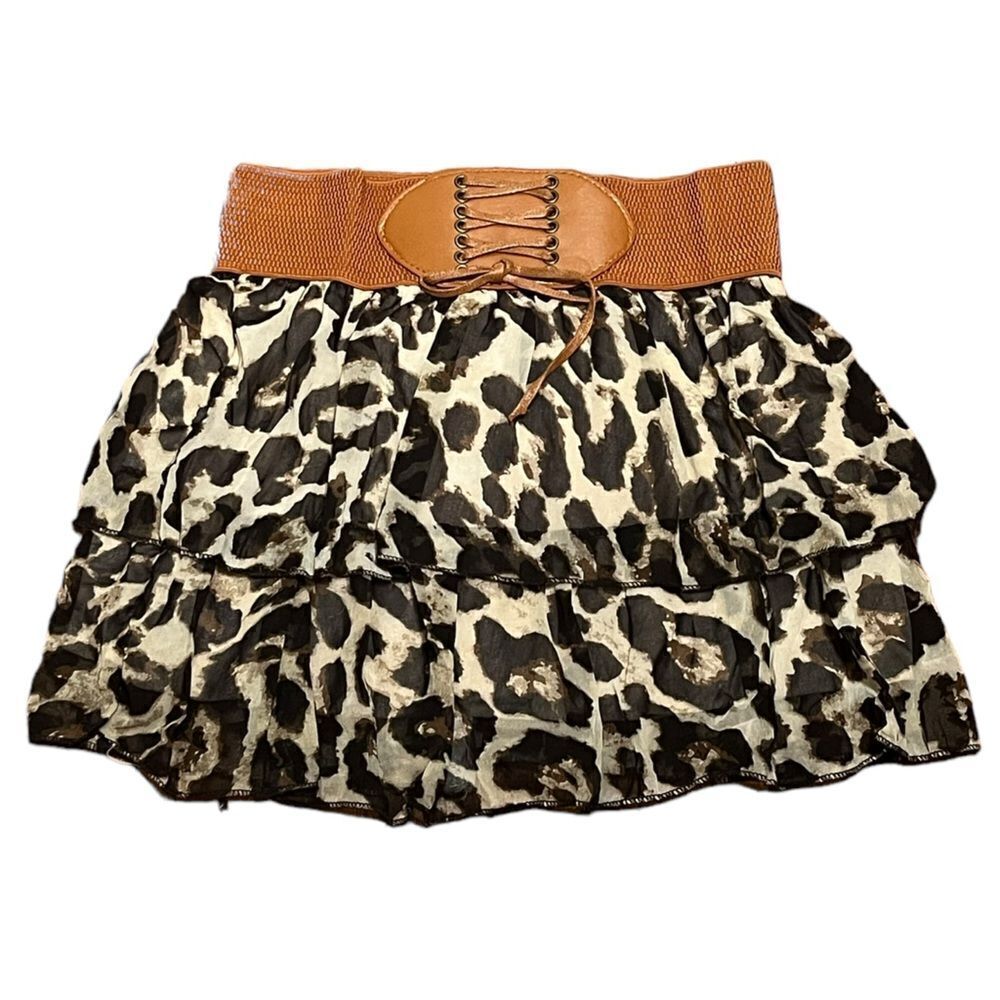 NWT Ruby Rose Girl’s Cheetah Print Tiered Ruffle Skirt, Size M